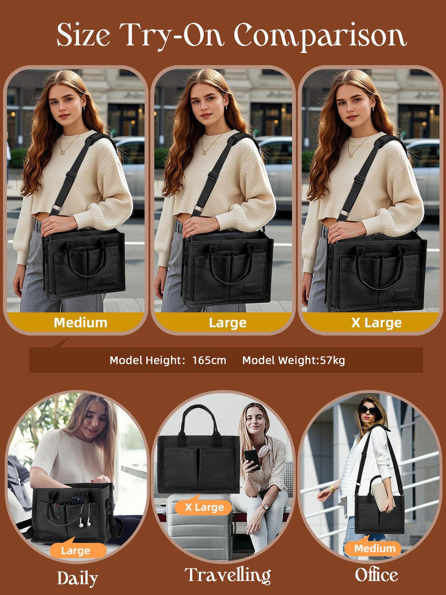 FIORETTO Canvas Tote Bag for Women with Zipper Closure & Individual Compartments for Work College for Teacher & Nurse