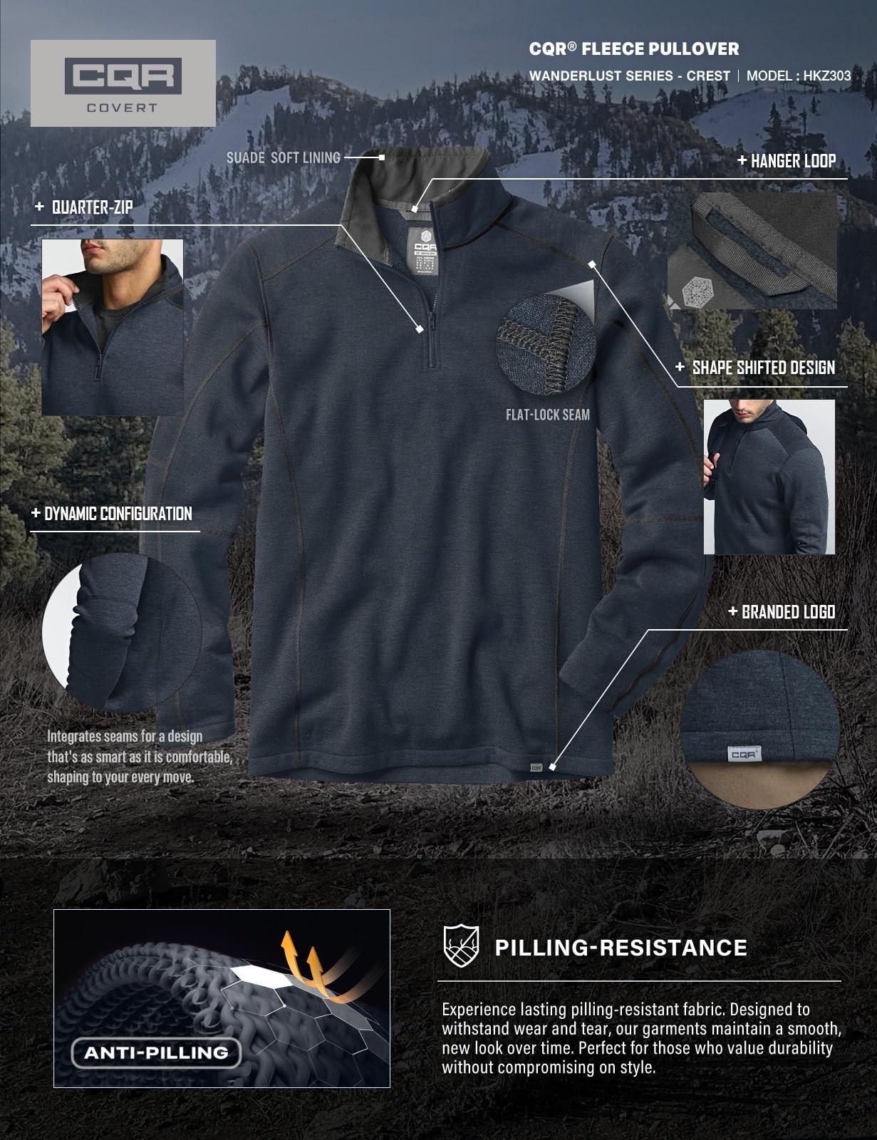 CQR Men's Thermal Fleece Quarter Zip Sweater, Outdoor Lightweight Long Sleeve Pullover, Casual Mock Neck Polo Sweaters