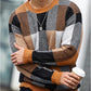OYOANGLE Men's Color Block Plaid Print Long Sleeve Crew Neck Sweater Pullover Tops