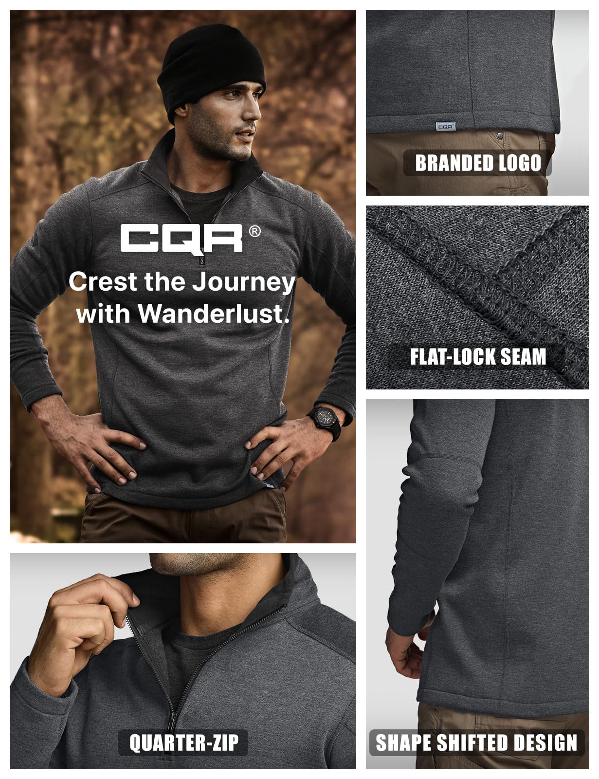 CQR Men's Thermal Fleece Quarter Zip Sweater, Outdoor Lightweight Long Sleeve Pullover, Casual Mock Neck Polo Sweaters