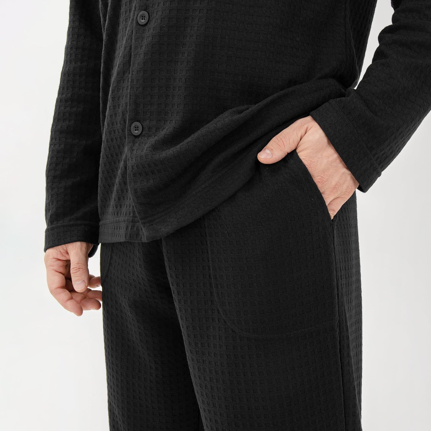 DAVID ARCHY Mens Pajamas Set Soft Cotton Notched Collar Pajamas for Men Long Sleeve Mens Sleepwear with Pockets & Front Fly