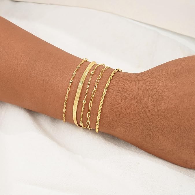 BERISO Gold Bracelets for Women, Elegant Adjustable 14K Gold Plated Bracelet for Women