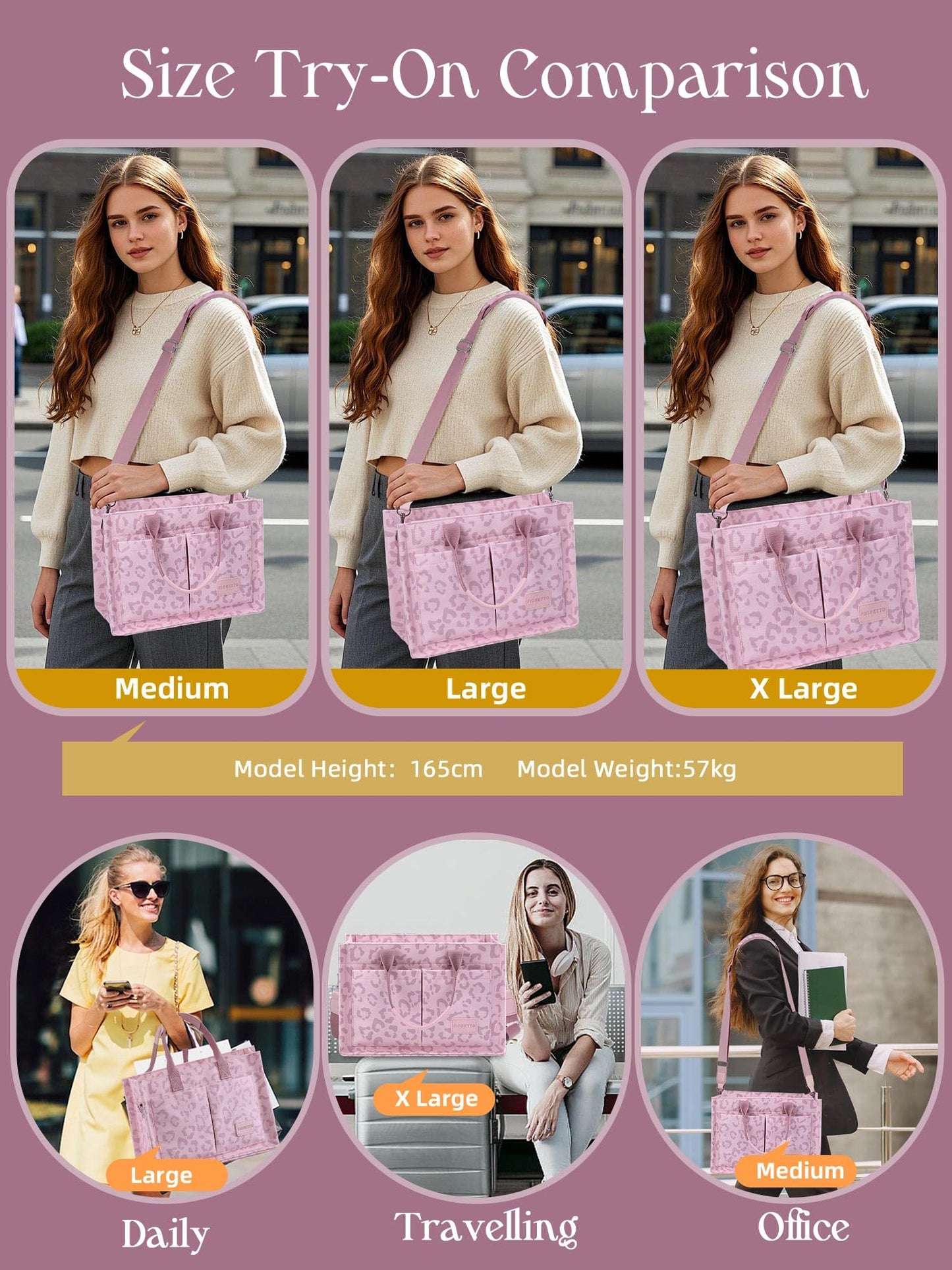 FIORETTO Canvas Tote Bag for Women with Zipper Closure & Individual Compartments for Work College for Teacher & Nurse