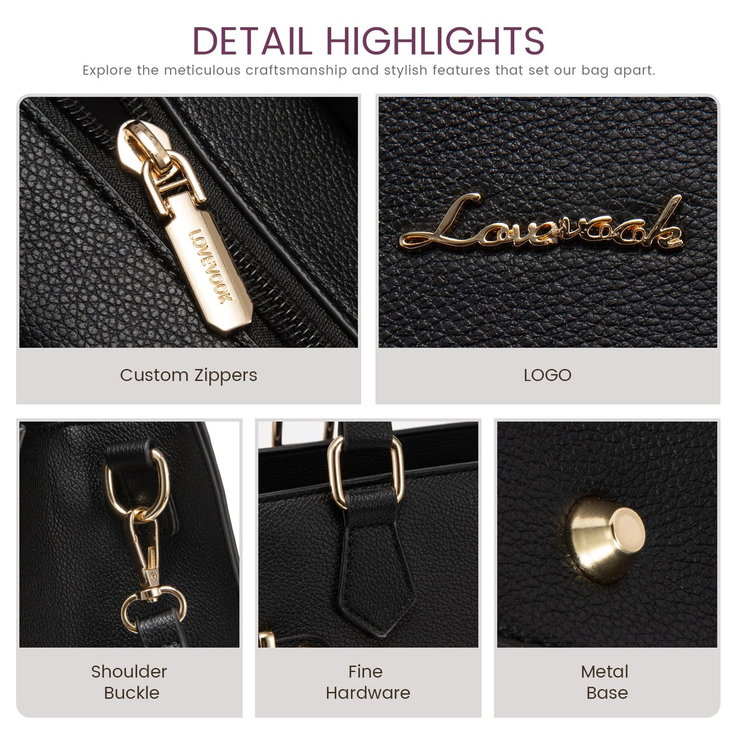 LOVEVOOK Purses and Handbags for Women, Tote Shoulder Bag Satchel Black Purse and PU Leather Top Handle for ladies