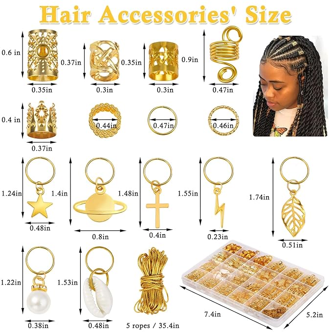 Lucomb 259 Pcs Hair Jewelry, Hair Accessories for Braids Silver Loc Jewelry for Hairs Dreadlocks Braid Jewelrys Hairs Cuffs Clips