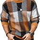 OYOANGLE Men's Color Block Plaid Print Long Sleeve Crew Neck Sweater Pullover Tops