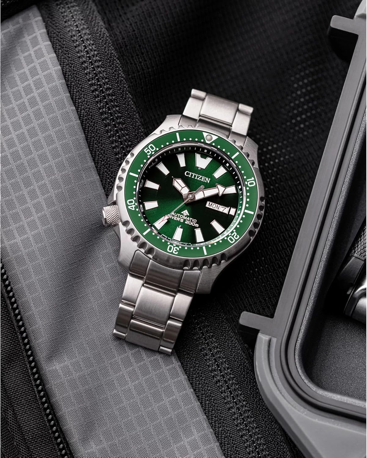 Citizen Men's Automatic Stainless Steel Watch, Silver-Tone Bracelet, Black Dial, 3 Hand Day/Date. (Model: NH7531-50E)