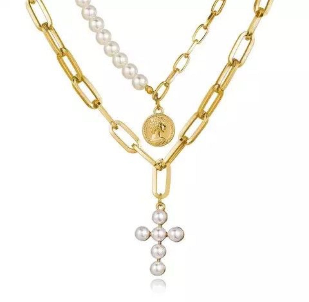 Gold Plated Choker with Pearl Pendants